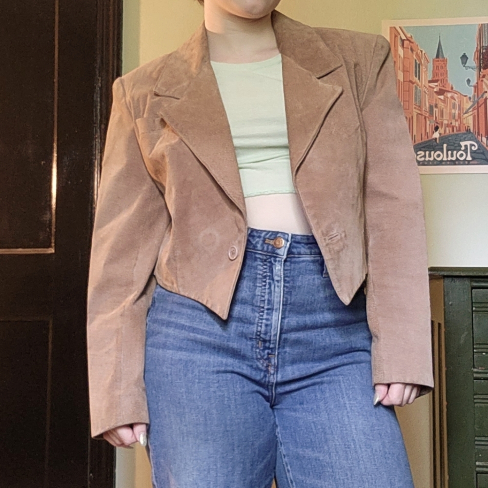 Vintage Designer Pia Rucci Genuine Leather Tan Suede Blazer